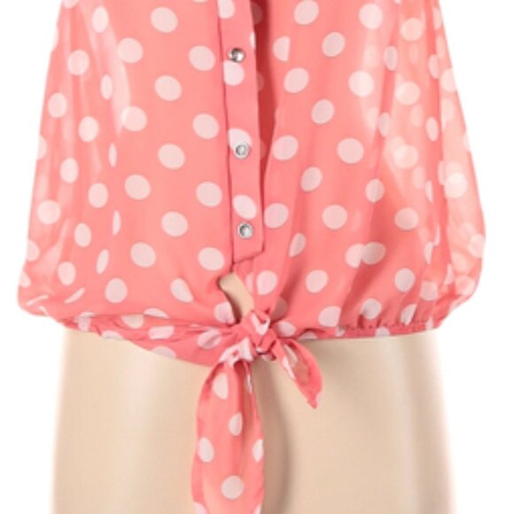 B Jewel spaghetti strap pink&white polka dot sheer top/medium faux button front - Picture 12 of 12